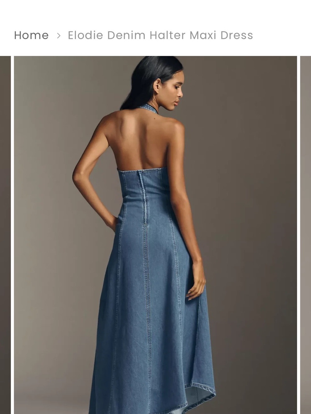Elodie Denim Halter Maxi Dress - Blue - Picture 2 of 7